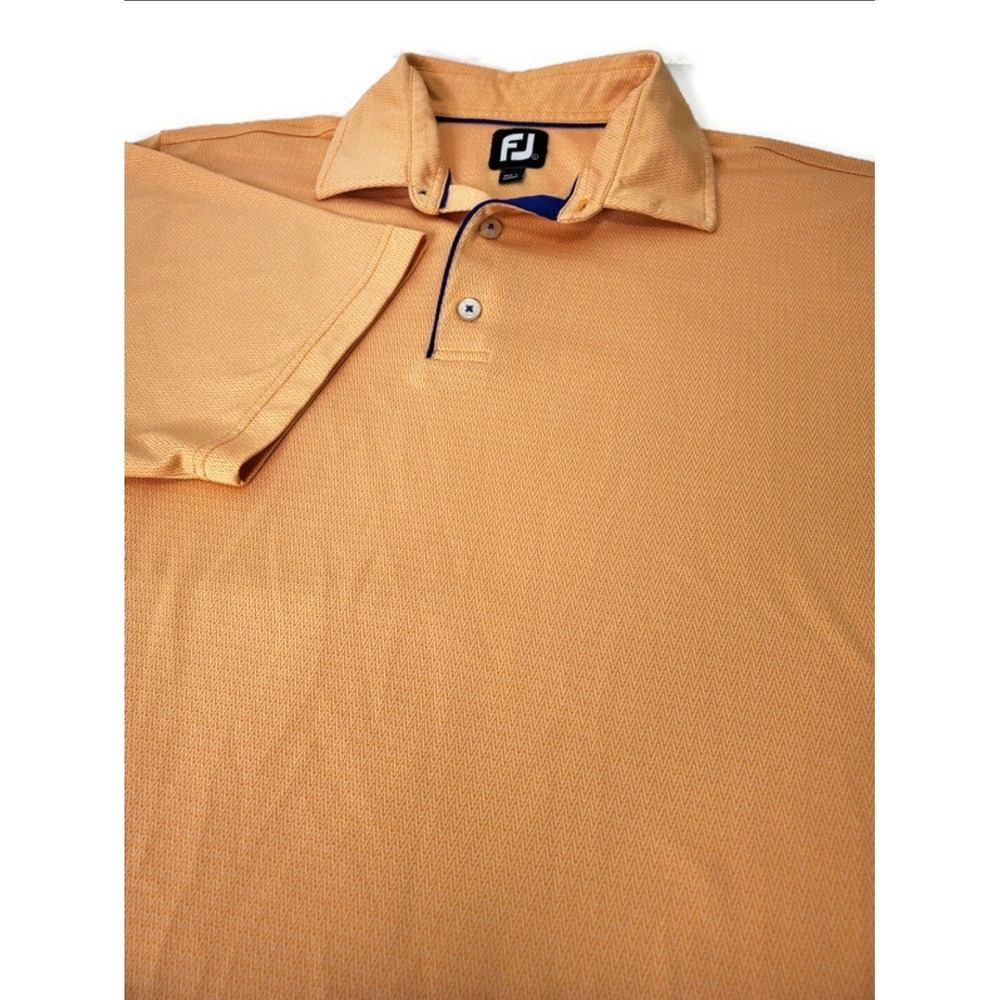 FootJoy Mens Orange Textured Chevron Performance Golf Polo Shirt Size Large